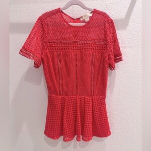 Michael Kors Red Lace Peplum Women’s Top- Size 0